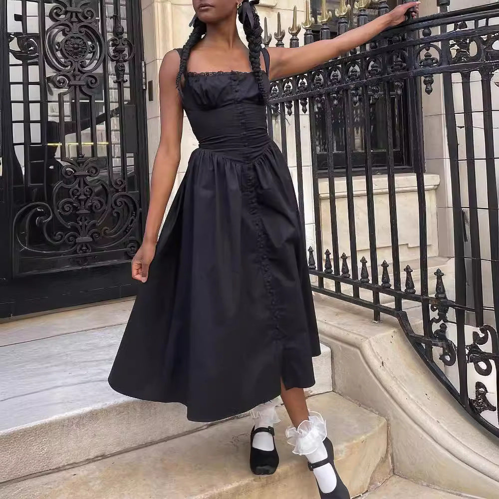 Damen Maxi-Kleid mit knöpfbarem Oberteil und schwingendem Rock EB