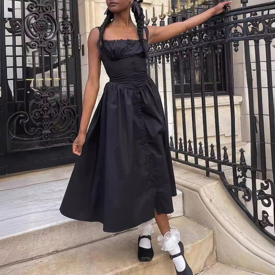 Damen Maxi-Kleid mit knöpfbarem Oberteil und schwingendem Rock EB