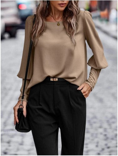 Damen elegante Bluse mit puffärmeligen Details und strukturiertem Stoff EB