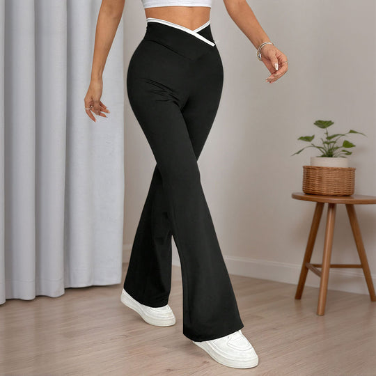 Damen figurbetonte High-Waist-Schlaghose mit V-Bund und formendem Stretchjersey Eichborn Berlin