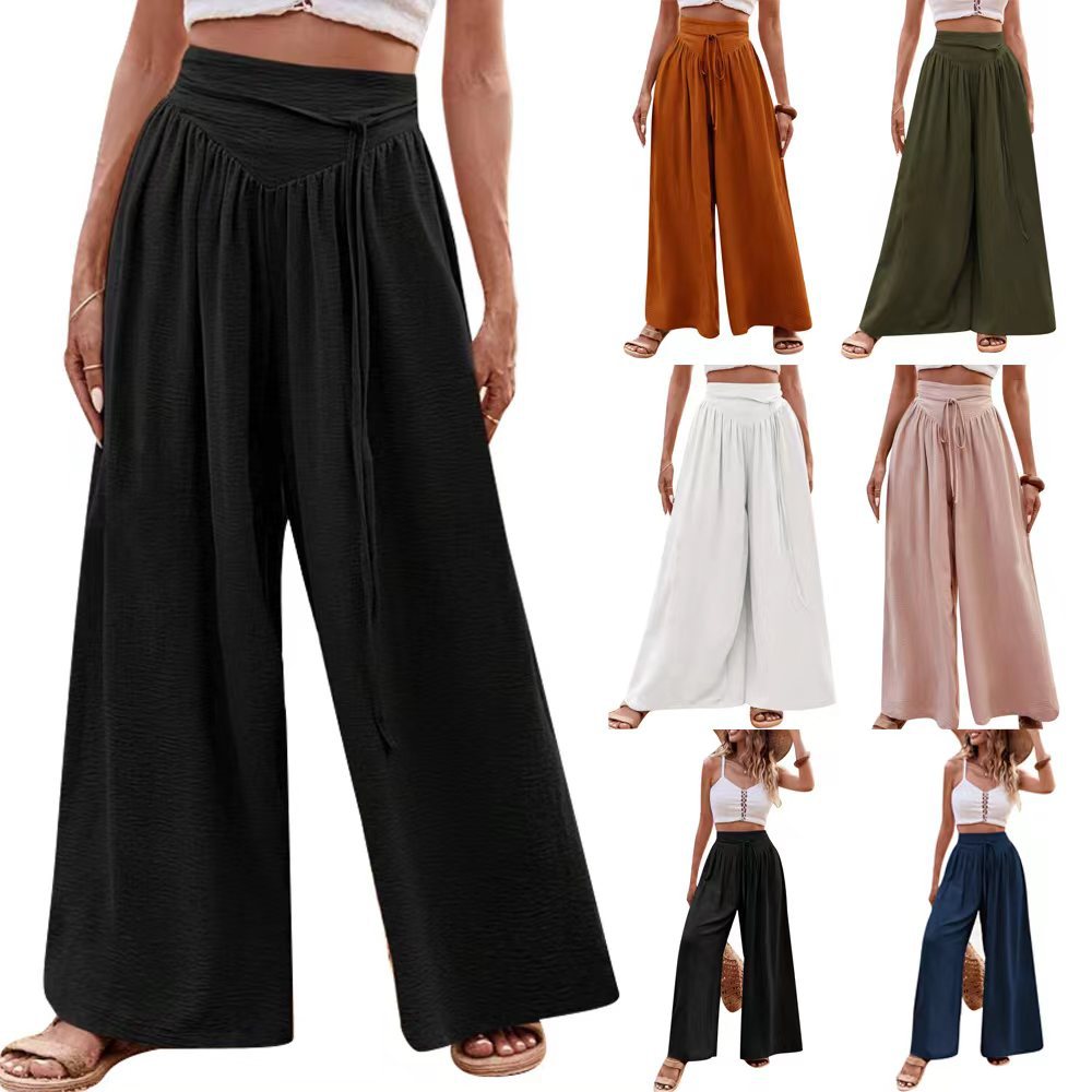 Damen Weite Palazzo-Hose mit elastischem Bund und stylischem Kordelzug EB
