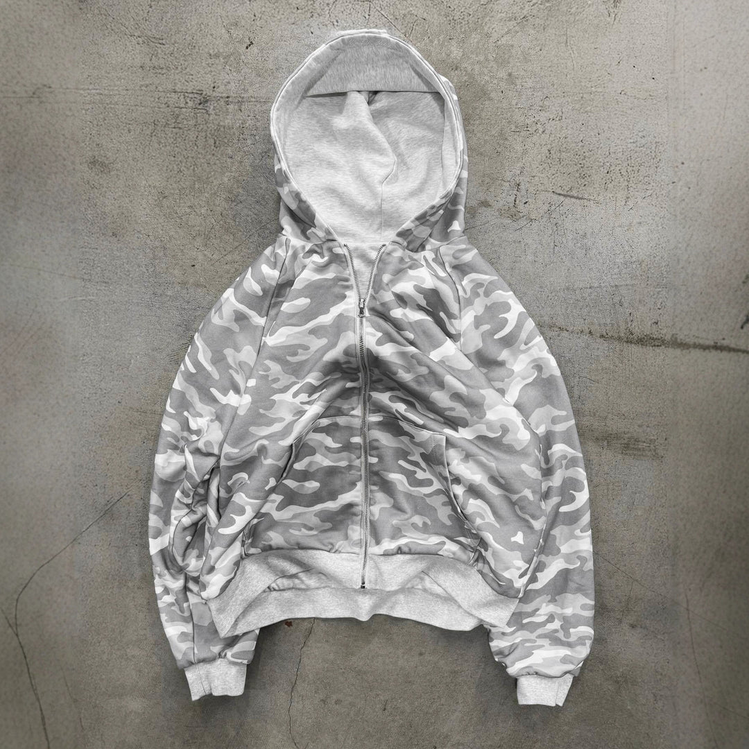 Damen Urbaner Camouflage-Hoodie mit Reißverschluss und lässigem Schnitt EB