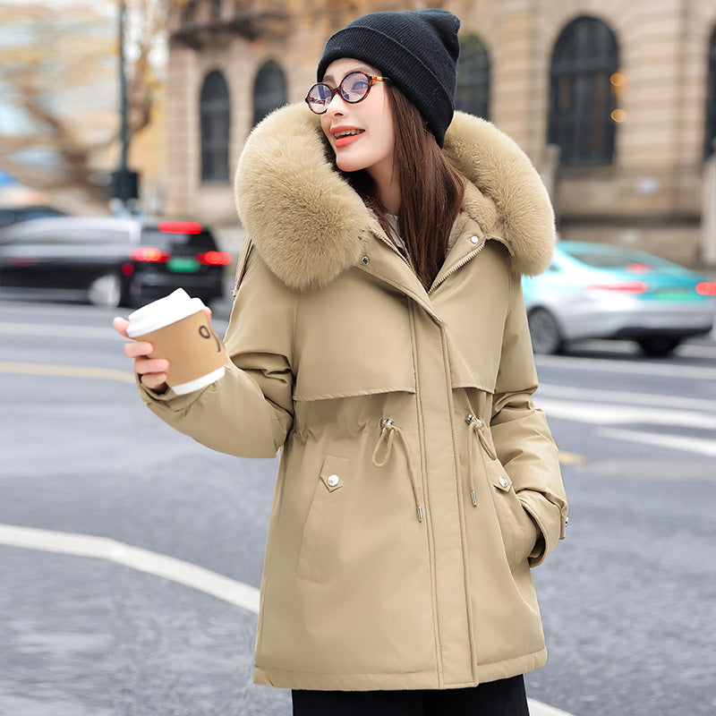 Damen Modischer Pufferparka mit luxuriösem Kunstfellkragen und praktischen Taschen EB
