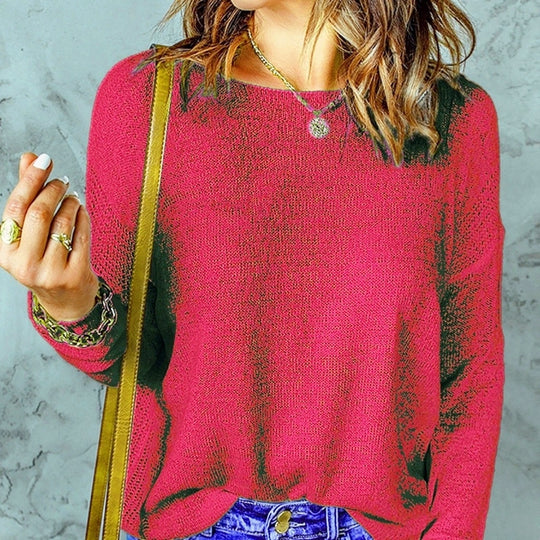 Damen Grober Strickpullover mit weitem Schnitt und dekorativem V-Ausschnitt EB