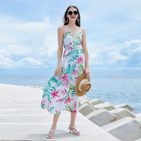 Damen Strandlaid mit floralem Design und tiefem V-Ausschnitt EB