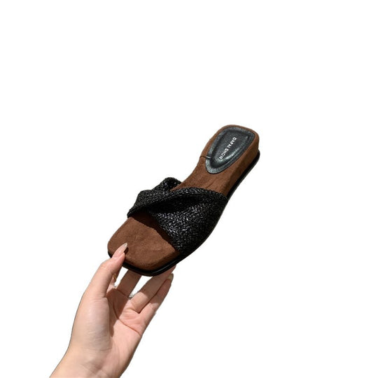 Damen entspannte Mules mit geflochtenem Riemendesign EB
