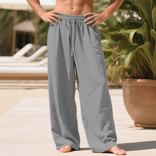Herren nan leichte Leinen-Loungehose mit elastischem Bund und Seitentaschen EB