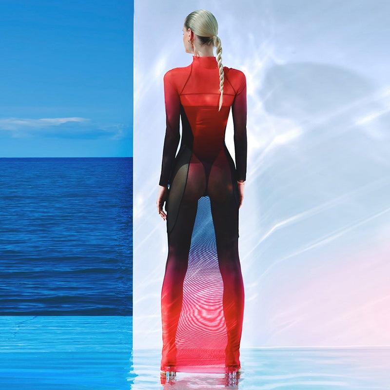 Damen Elegantes und figurbetontes Sportkleid mit hohem Kragen EB