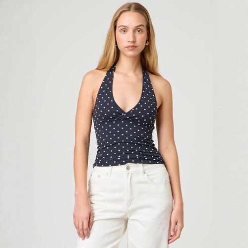 Damen Halter-Top mit Punktmuster und V-Ausschnitt EB