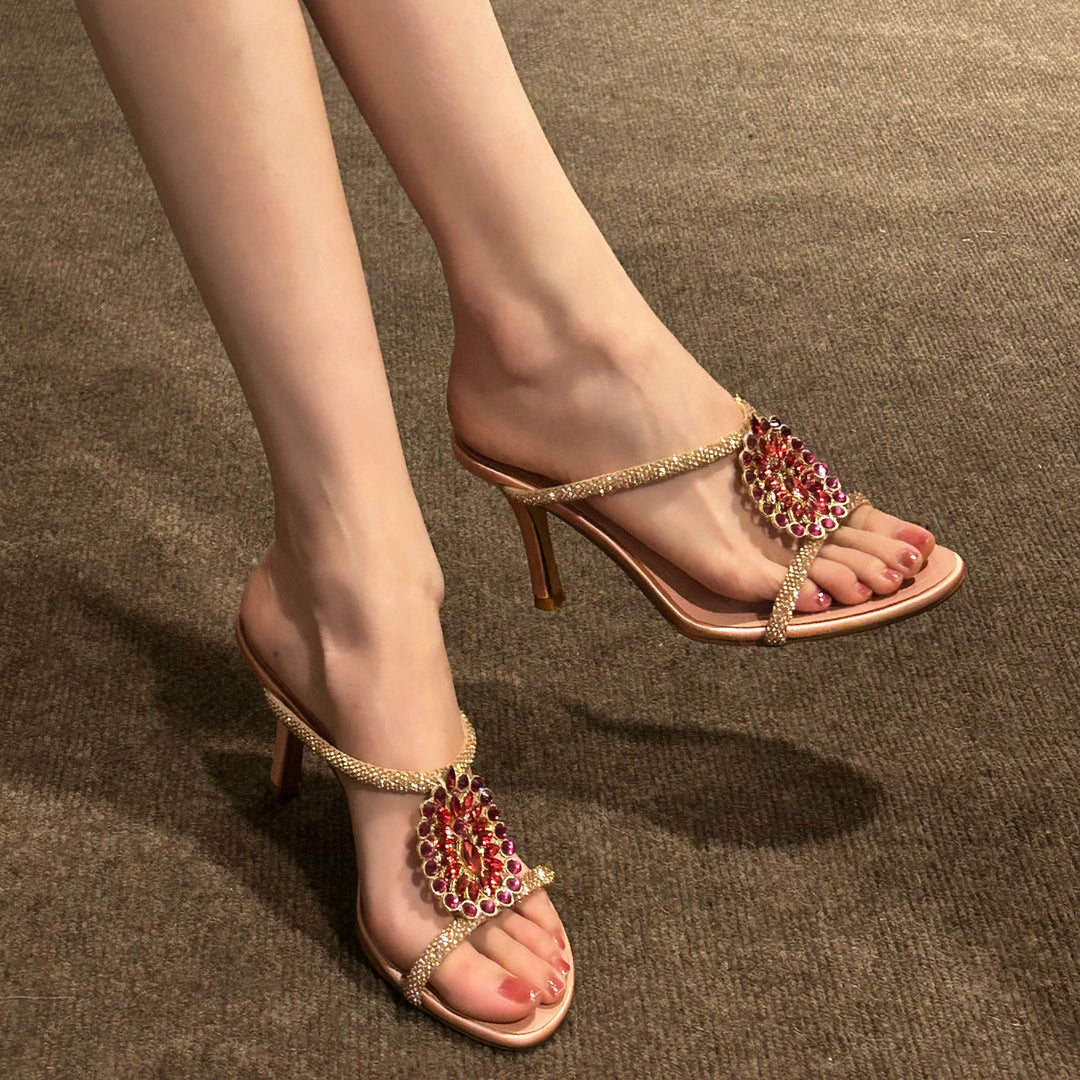 Damen elegante Pailletten-Sandalen mit verziertem Riemen EB
