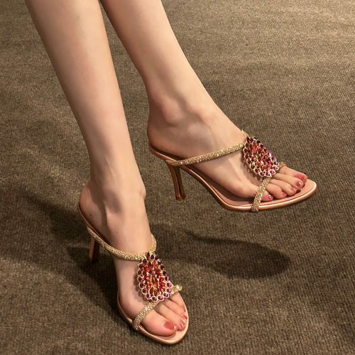 Damen elegante Pailletten-Sandalen mit verziertem Riemen EB
