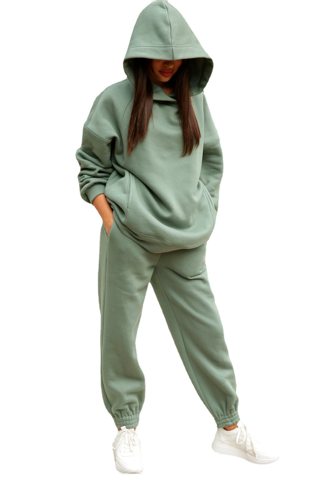 Damen lässiges Hoodie-Set mit elastischer Taillierung und praktischen Taschen EB