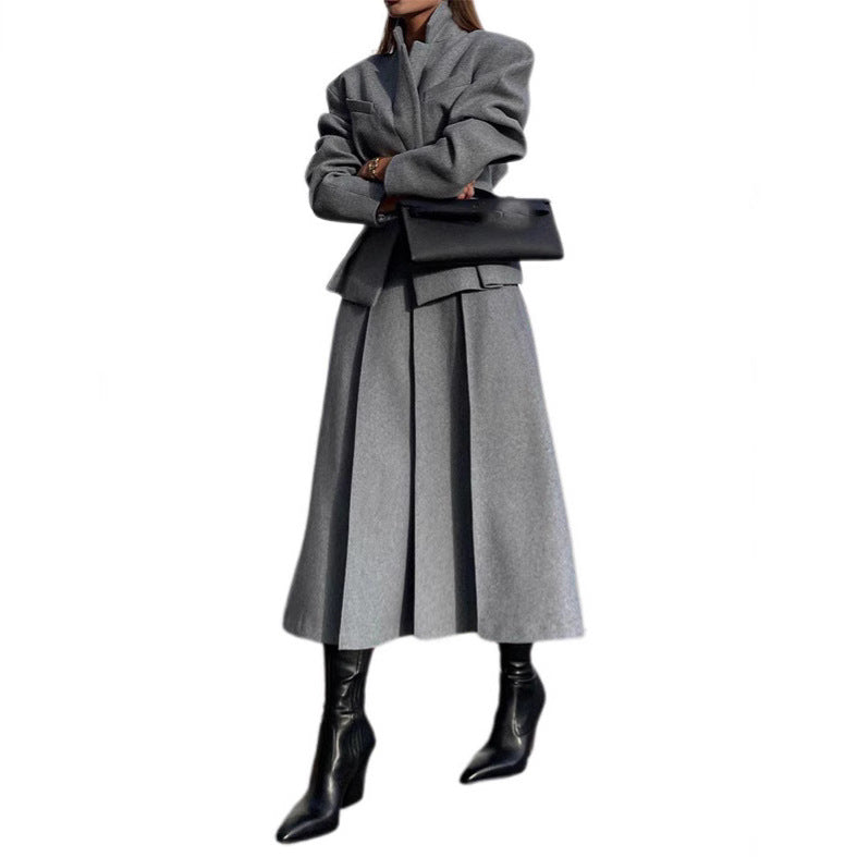 Damen elegante Oversize-Jacke mit hohem Kragen und strukturierten Ärmeln EB