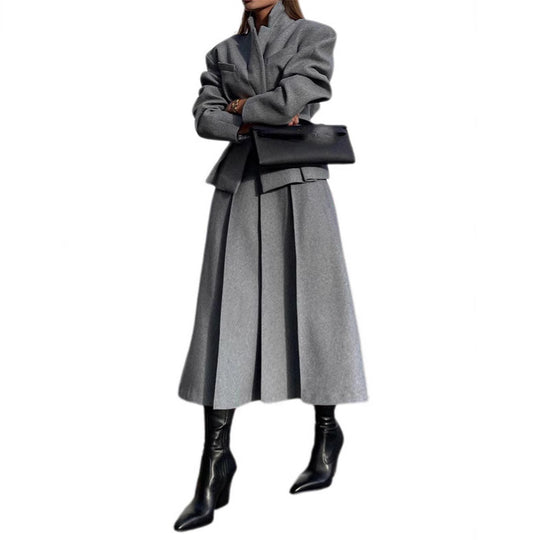 Damen elegante Oversize-Jacke mit hohem Kragen und strukturierten Ärmeln EB