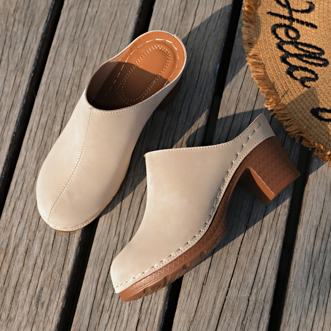 Damen Elegante Clogs aus hochwertigem Wildleder mit komfortablem Blockabsatz EB
