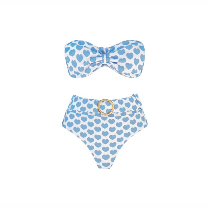Damen Bikiniset mit Bandeau-Oberteil und Rüschenshorts EB
