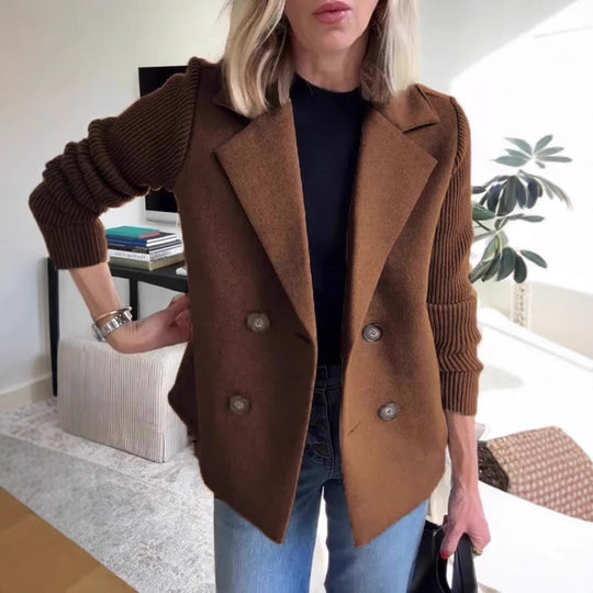 Damen Modischer Blazer mit doppelter Knopfleiste und Rippärmel EB