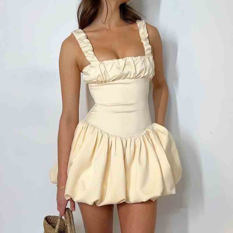 Damen Mini-Kleid mit voluminösem Rock und Rüschendetails EB