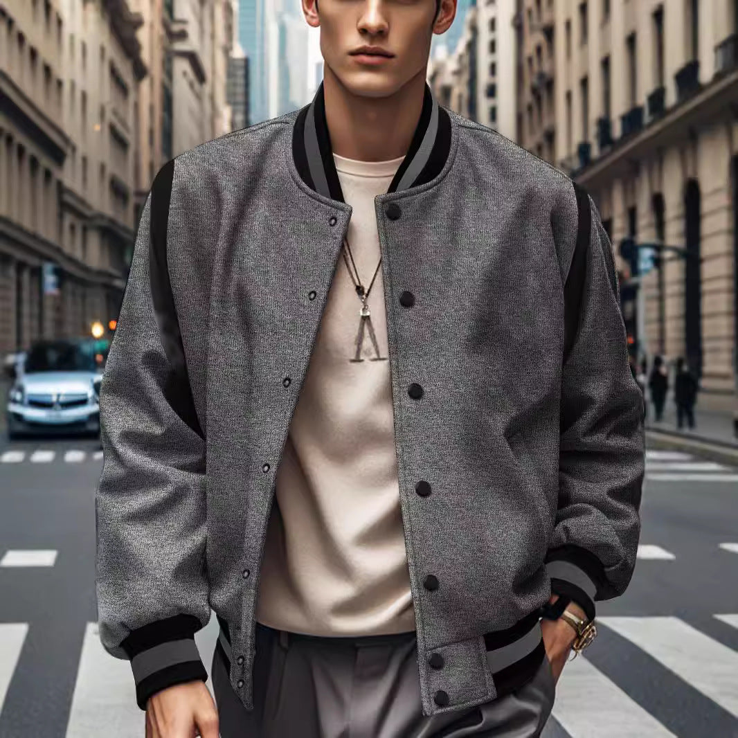 Herren Sportliche Collegejacke mit kontrastrierenden Ärmeln und Knopfdetails EB