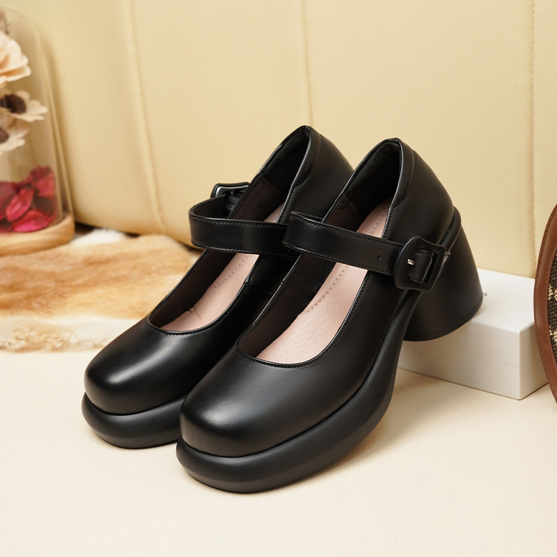 Damen Mary Jane Schuhe mit modischem Riemen und komfortablem Blockabsatz EB