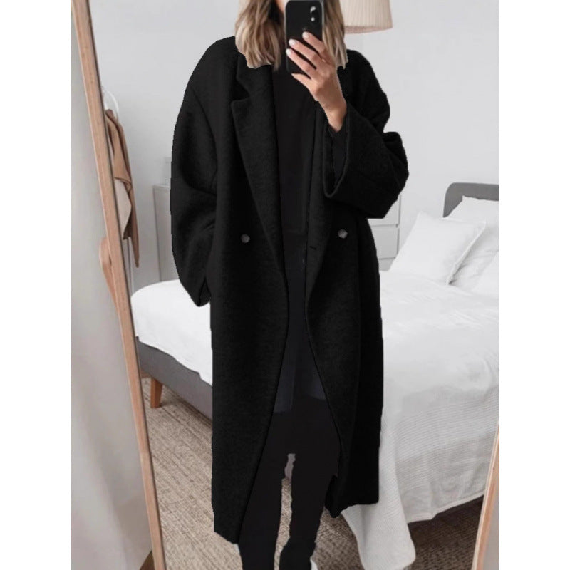 Damen Oversized Wolle-Mantel mit elegantem Revers und doppelt Knopfverschluss EB