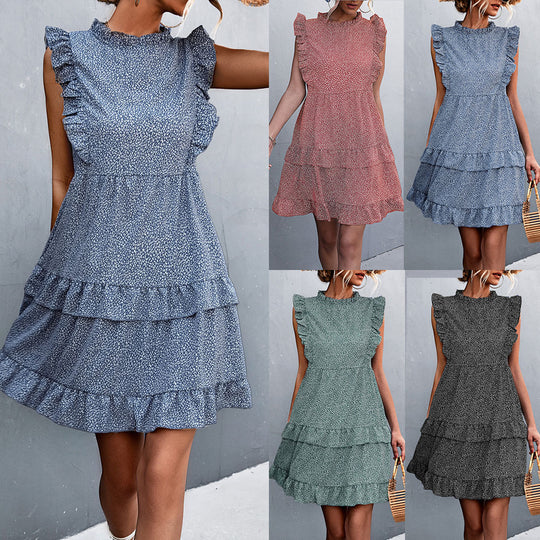 Damen luftiges Sommerkleid mit voluminösen Rüschensäumen und femininer Silhouette EB