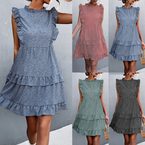 Damen luftiges Sommerkleid mit voluminösen Rüschensäumen und femininer Silhouette EB