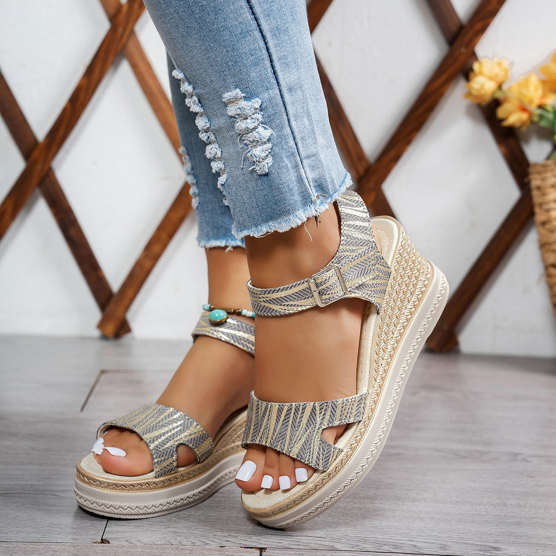 Damen Wedge-Sandalen mit raffinierten Riemen und verstellbarer Schnalle EB