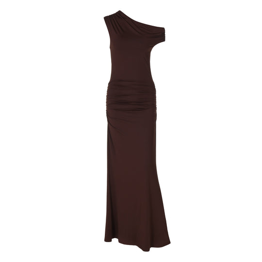 Damen Elegantes Wickel-Maxikleid mit asymmetrischer Schulterpartie EB