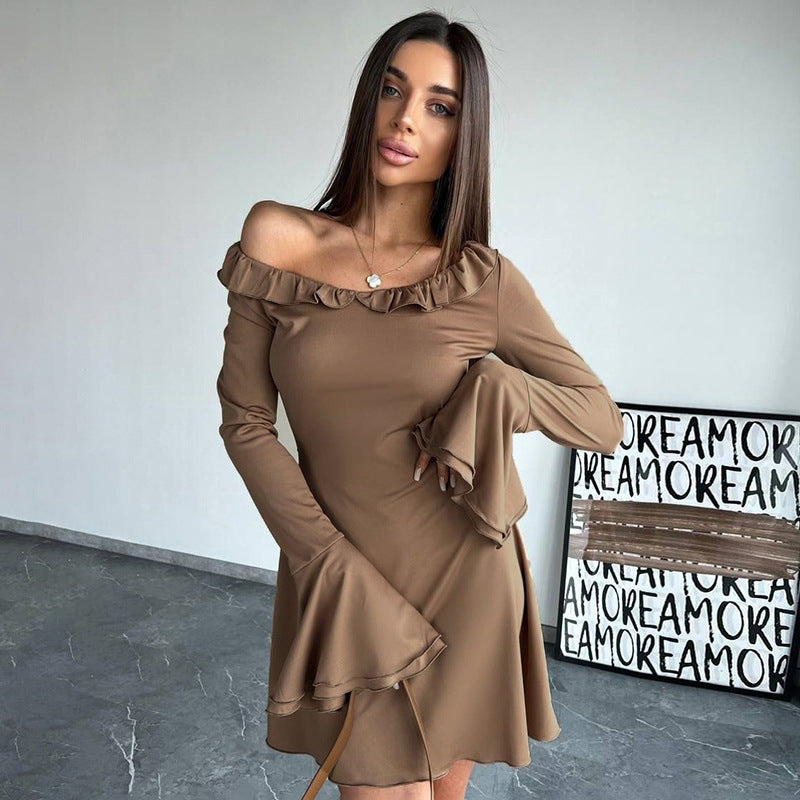 Damen Off-Shoulder Minikleid mit Rüschendetails und ausgestellten Ärmeln EB