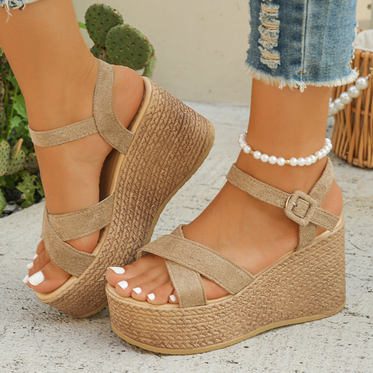 Damen elegante Plateau-Sandalen mit verstellbarem Riemen und komfortablem Fußbett EB