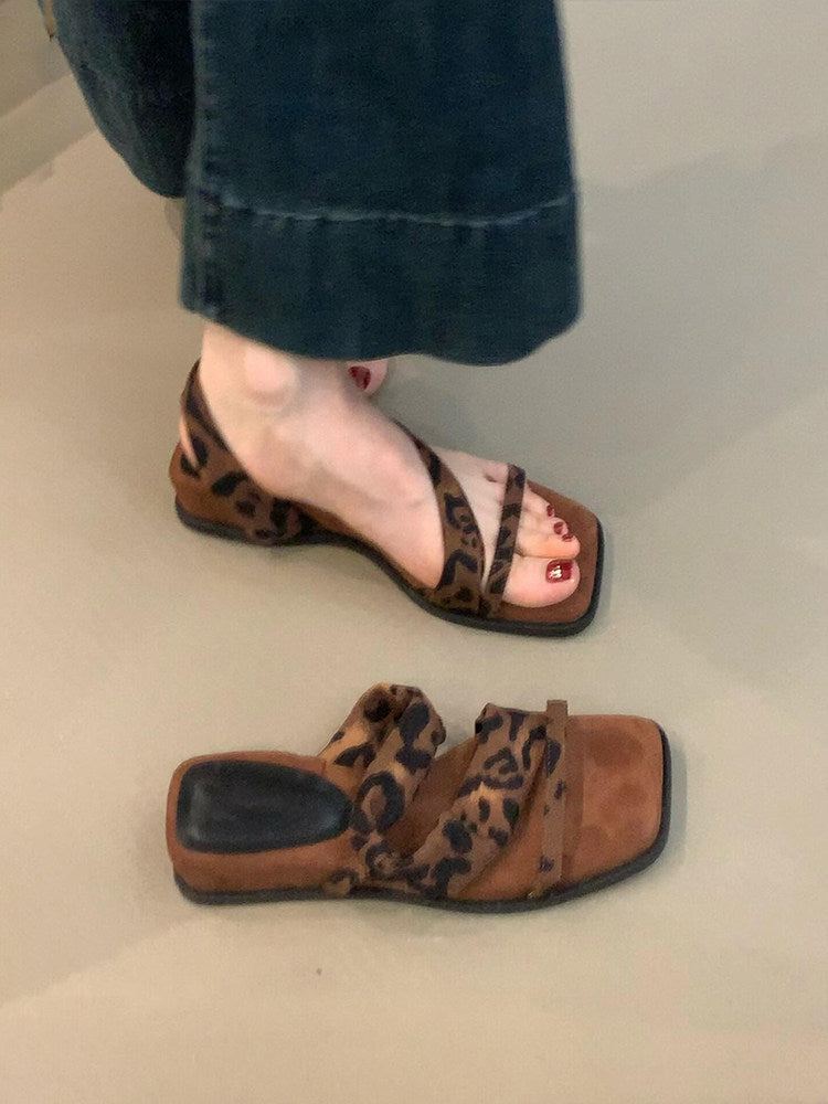 Damen modische Sandalen mit eleganten Riemen und attraktiven Leopardenmuster EB