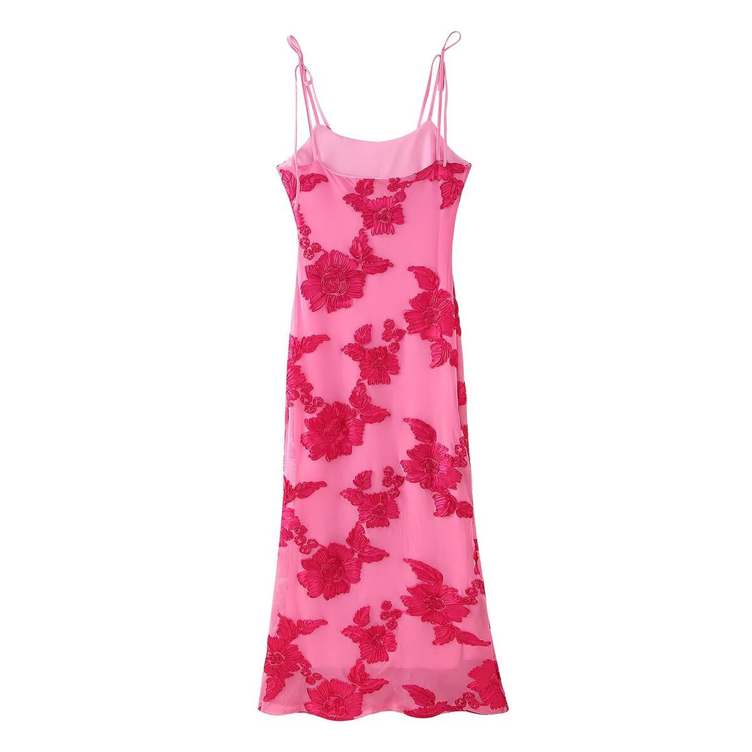 Damen Maxikleid mit floralem Spitzenmuster und verstellbaren Trägern EB