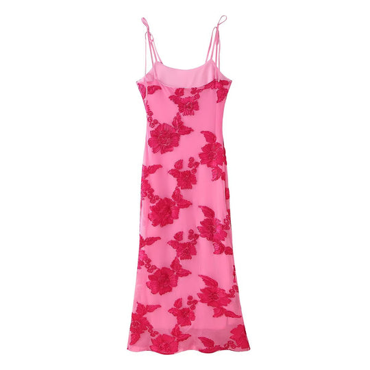 Damen Maxikleid mit floralem Spitzenmuster und verstellbaren Trägern EB