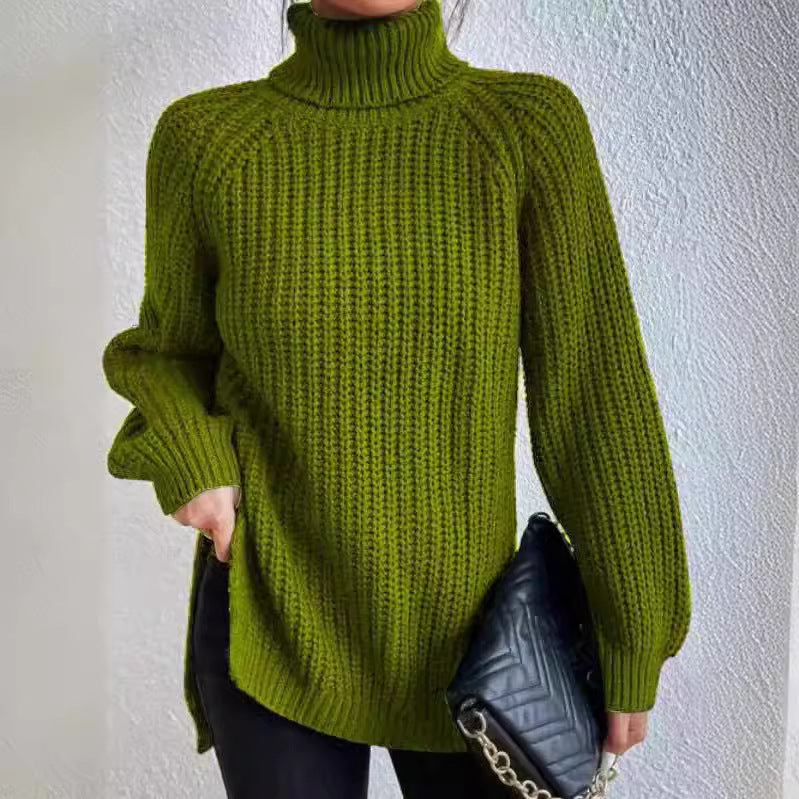 Damen Strickpullover mit hohem Kragen und strukturiertem Wabenmuster EB