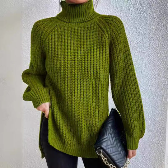 Damen Strickpullover mit hohem Kragen und strukturiertem Wabenmuster EB
