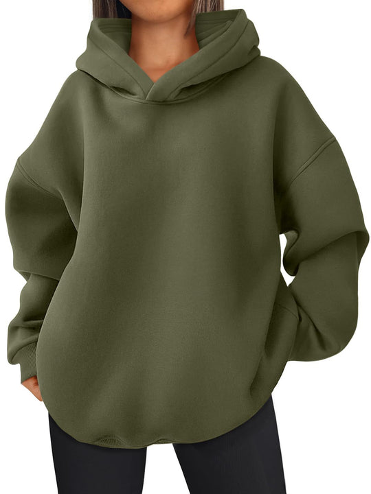 Damen nan kastiger Kapuzenpullover mit doppellagiger Kapuze, überschnittener Schulter und längerem Rückenteil EB