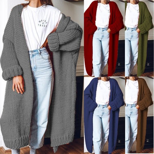 Damen Großer Strickmantel mit tiefen Taschen und voluminösen Ärmeln EB