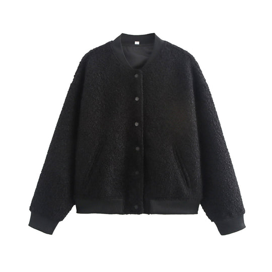 Damen Oversized Fleecejacke mit Knopfverschluss und Seitentaschen EB