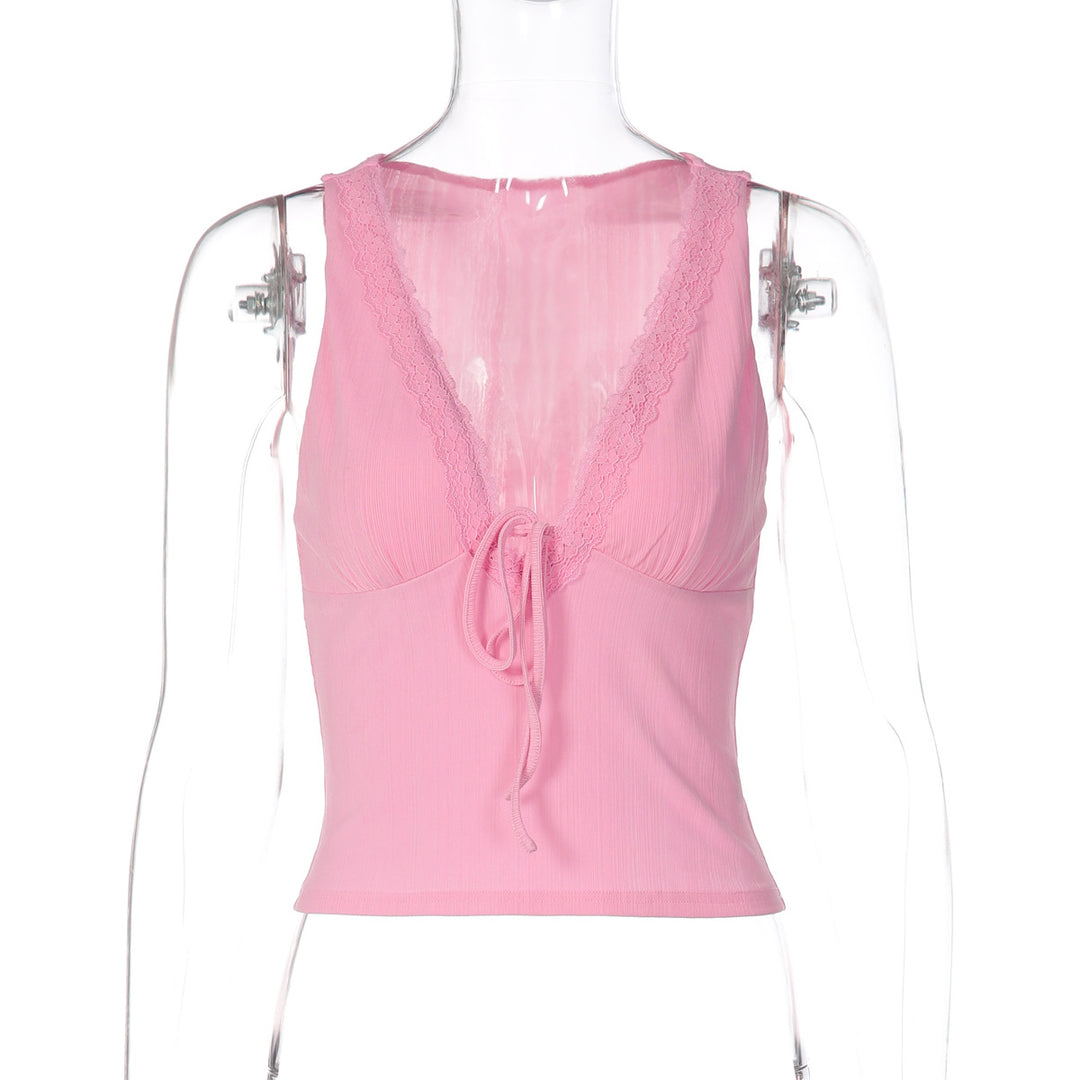 Damen Charmantes Spaghetti-Top mit verspieltem Spitzenrand EB