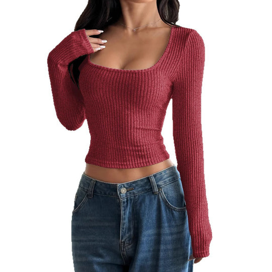 Damen Langarm Crop Top mit Rippstruktur EB