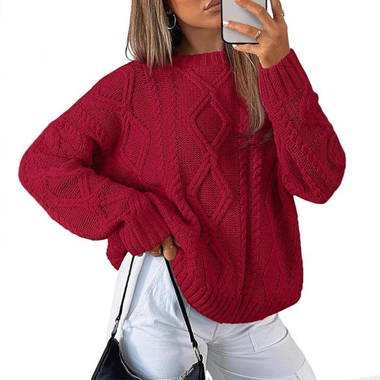 Damen Relaxed Strickpullover mit Zopfmuster EB