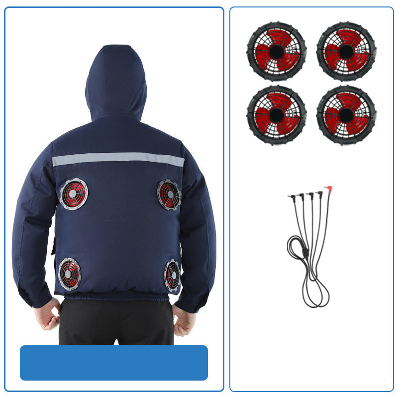 Unisex nan ventilated jacket for work and outdoor with integrated USB fans, battery compartment and hood EB