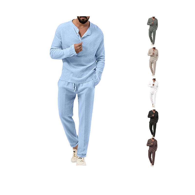 Herren lässiges Lounge-Set mit Knopfleiste und elastischem Bund EB