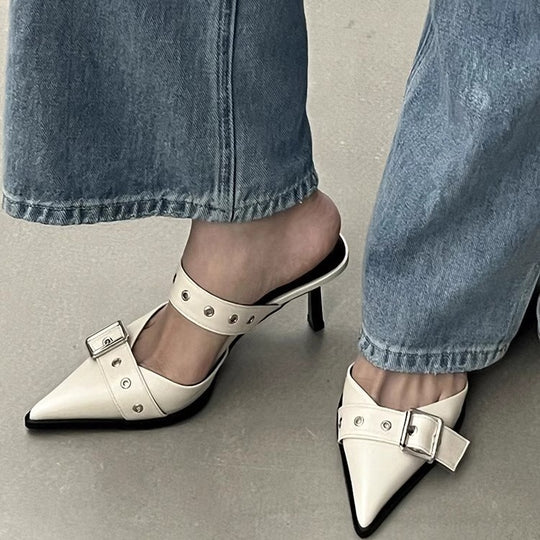 Damen spitze Mules mit dekorativen Schnallen EB