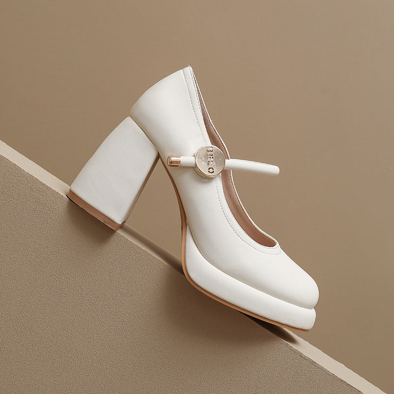 Damen elegante Mary Jane Pumps mit modischem Blockabsatz und Schnalle EB