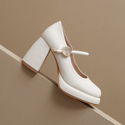 Damen elegante Mary Jane Pumps mit modischem Blockabsatz und Schnalle EB