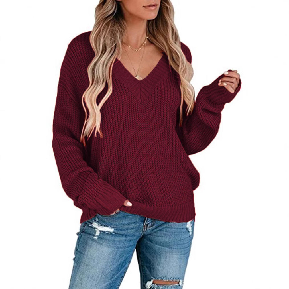 Damen Feinstrickpullover mit V-Ausschnitt und lässigem Schnitt EB