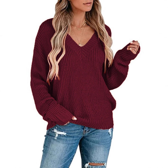 Damen Feinstrickpullover mit V-Ausschnitt und lässigem Schnitt EB