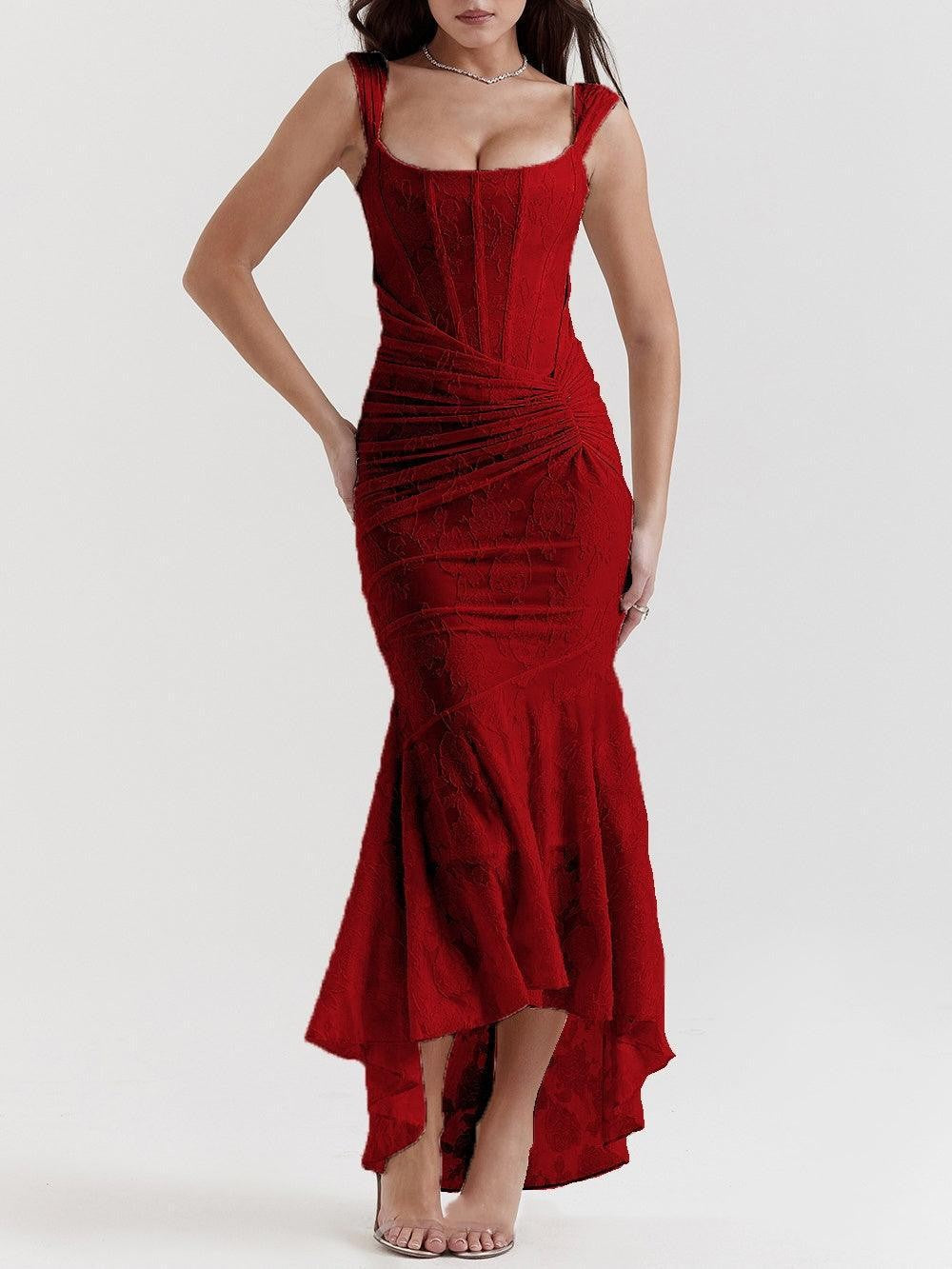 Damen nan eng anliegendes Korsett-Abendkleid mit integrierten Stäbchen, geraffter Wickelpassform und floraler Jacquardstruktur EB